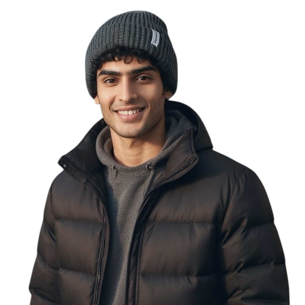 Calvin Klein Rib Knit Beanie Front Cuff Logo Patch Gray OS New!